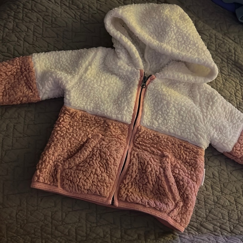 Petite Bears Sherpa Jacket - White and Pink